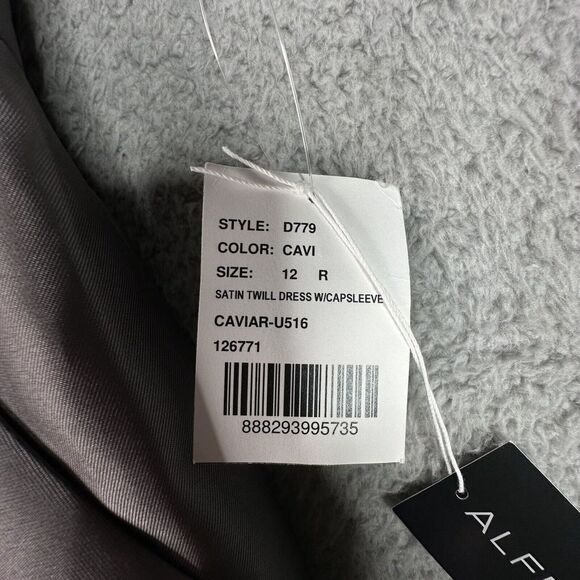 Alfred Sung‎ Satin Twill Maxi Dress Gray 12R NWT Cap Sleeve Wedding Formal Gown - Picture 6 of 11